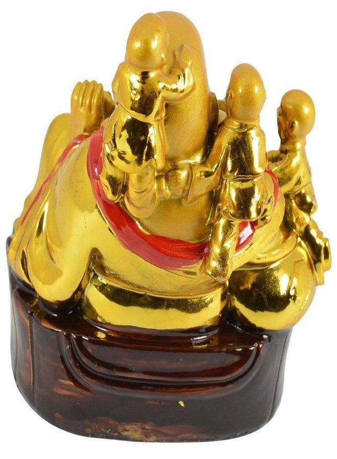 GJ Laughing Buddha with Children for Health, Wealth and Happiness Porcelain Showpiece, 11cm (Golden) - Image 2